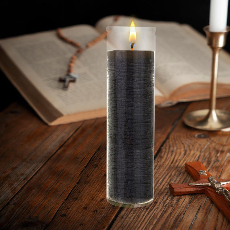 Mega Candles 1 pc Unscented Black 7 Day Glass Container Devotional Prayer Candles, Premium Wax Candle 2 Inch x 8 Inch, Sanctuary, Vigils, Prayers, Blessings, Religious, Memorials, Remembrance - Image 2